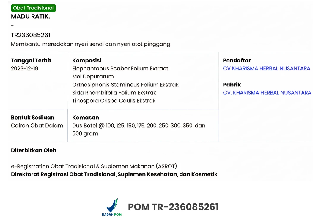 Sertifikasi BPOM dan Halal Madu Ratik